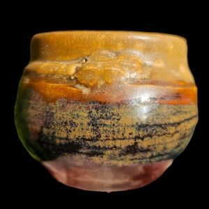 Studio pottery mini Moon Jar ceramic vase signed handmade copper Brown